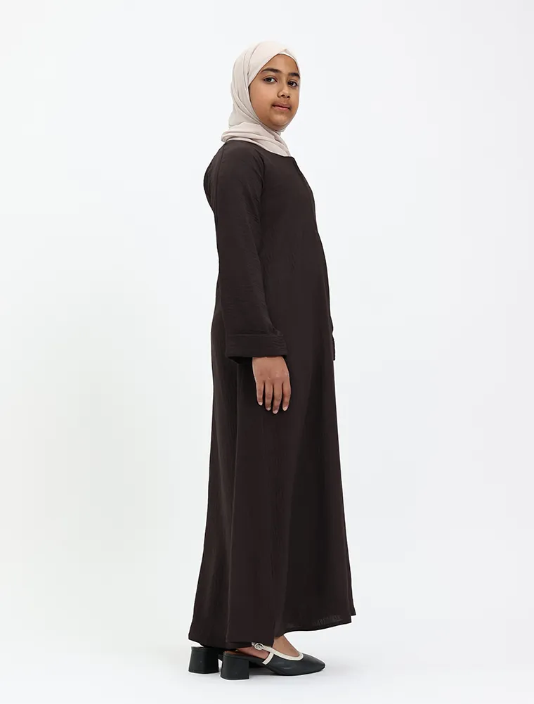 Chocolate Linen Feel Basic Girls Abaya